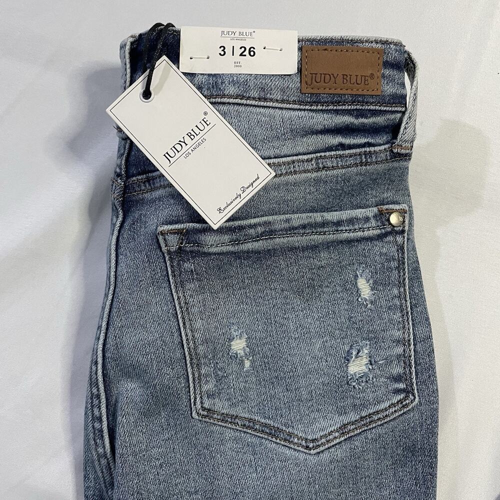 NWT Judy Blue High Rise Heavy Destroy Flare Jeans JB88457 Medium Wash Size 3/26 - Picture 2 of 14
